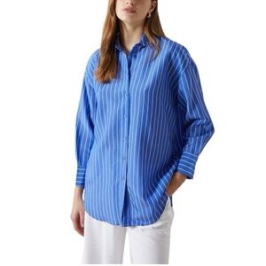 AERIE Good Day Button Down Shirt Tunic Oversized Cotton Striped Women’s Sz S